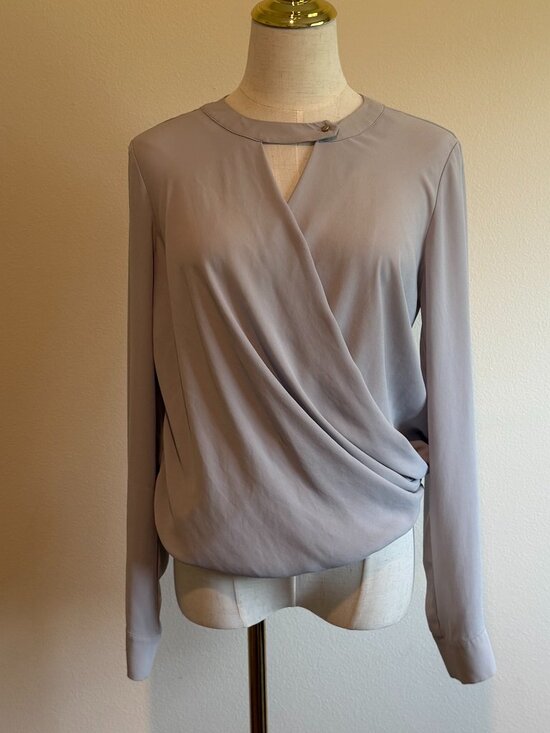 Ro & De Tops - Ro & De Gray Faux Wrap Drapey Blouse | Minimalist Quiet Luxury - S